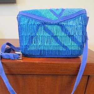 Zara Blue Beaded Fringe Bag
